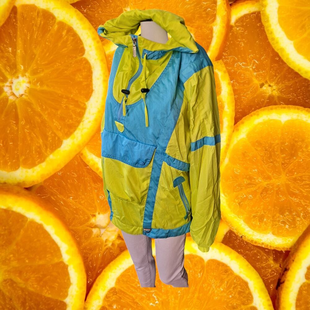 VTG Tyrolia By Head Neon Hidden Hood Side Zipper Anorak Jacket Size M